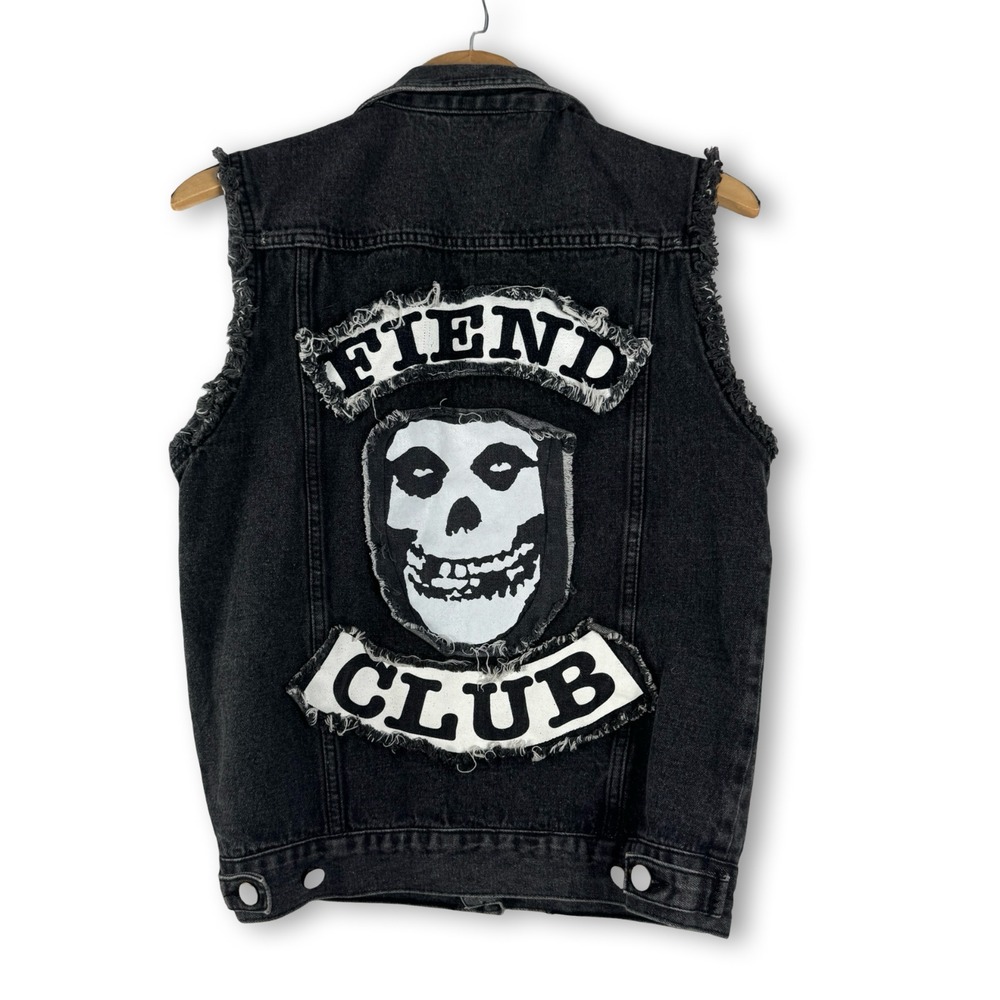 Misfits Fiend Club Denim vest jacket Frayed Cut Off Jacket Sz S Small